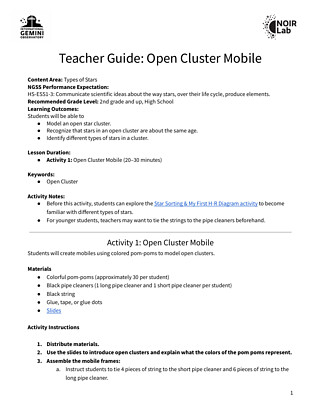 Educational Material: Teacher Guide: Open Cluster Mobile